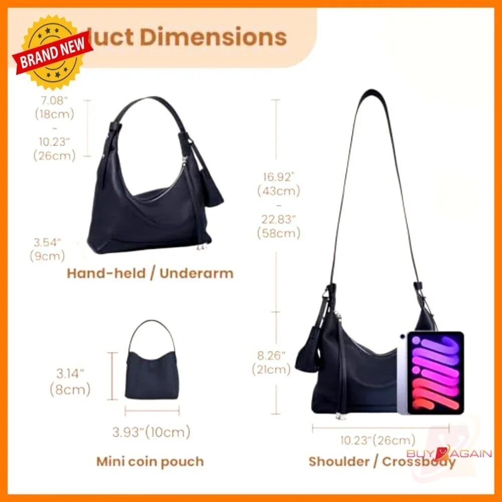 Genuine Leather Hobo Crossbody Bag with Adjustable Strap